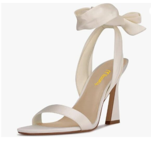 Milooey shoes White Open Toe Strappy Lace Up Block High Heels Ankle Strap Sandal - Picture 1 of 8
